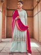 Alluring Sky Blue Embroidered Georgette Readymade Salwar Suit
