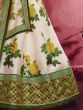 Cream-Green Floral Print Banglori Silk Wedding Wear Lehenga Choli