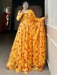 Fascinating Yellow Floral Printed Georgette Gown With Dupatta