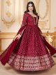Lovely Red Foil Work Georgette Wedding Wear Gown With Dupatta