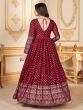Lovely Red Foil Work Georgette Wedding Wear Gown With Dupatta