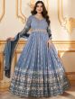 Captivating Livid Blue Foil Work Georgette Gown With Dupatta