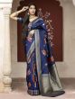 Fantastic Blue Rose Floral Weaving Banarasi Silk Festive Saree