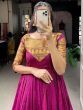 Captivating Pink Zari Woven Cotton Readymade Reception Wear Gown