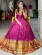 Captivating Pink Zari Woven Cotton Readymade Reception Wear Gown
