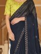 Charming Navy Blue Sequins Chinon Party Wear Saree With Blouse