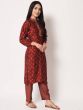 Marvelous Red Digital Printed Silk Ready-Made kurti With Pant