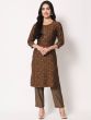 Attractive Brown Digital Printed Silk Ready To Wear kurti With Pant