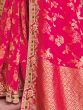 Enchanting Dark Pink Embroidered Work Pure Dola Silk Traditional Saree