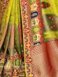 Marvelous Lime Green Embroidered Work Pure Dola Silk Traditional Saree
