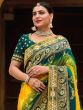 Majestic Yellow And Green Embroidered Work Pure Dola Silk Traditional Saree