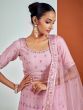 Charming Pink Sequin Georgette Wedding Wear Lehenga Choli With Dupatta