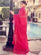 Fascinating Pink Sequins Work Organza Party Wear Saree With Blouse
