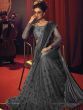 Captivating Grey Crystal Work Net Party Wear Saree With Blouse