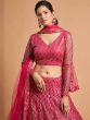 Superb Hot Pink Thread Embroidered Net Party Wear Lehenga Choli
