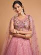 Unique Blush Pink Thread Embroidered Net Party Wear Lehenga Choli