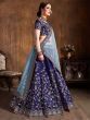Beautiful Navy Blue Sequins Raw Silk Wedding Wear Lehenga Choli 