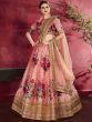 Peach Floral Print Banglori Silk Wedding Wear Lehenga Choli 