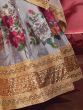 Grey Floral Print Banglori Silk Wedding Wear Lehenga Choli