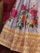 Grey Floral Print Banglori Silk Wedding Wear Lehenga Choli