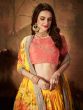 Adorning Yellow Digital Printed Organza Silk Wedding Lehenga Choli With Orange Blouse