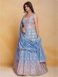 Incredible Coral Blue Sequins Georgette Gown With Dupatta