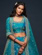 Pleasant Teal Blue Thread Embroidery Art Silk Wedding Lehenga Choli