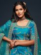 Pleasant Teal Blue Thread Embroidery Art Silk Wedding Lehenga Choli