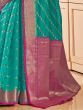 Beauteous Firozi Zari Woven Banarasi Silk Sangeet Wear Saree