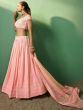 Awesome Peach Embroidered Georgette Engagement Wear Lehenga Choli