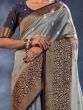 Amazing Light Grey Woven Organza Silk Wedding Wear Saree With Blouse 