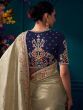 Fantastic Beige Embroidered Kanjivaram Silk Wedding Wear Saree