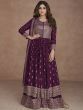 Stunning Wine Sequined Georgette Ready Made Anarkali Suit