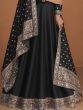 Attractive Black Embroidered Silk Festival Wear Gown 