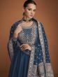 Stunning Blue Zari Embroidered Silk Event Wear Gown 