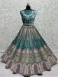 Stunning Teal Blue Dori Work Velvet Wedding Wear Lehenga Choli