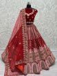 Adorable Red Multi-Thread Work Velvet Bridal Lehenga Choli With Dupatta
