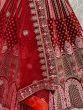 Adorable Red Multi-Thread Work Velvet Bridal Lehenga Choli With Dupatta
