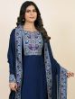 Marvelous Blue Digital Printed Chinon Pant Suit With Dupatta