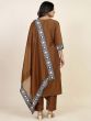 Glorious Brown Digital Printed Chinon Pant Suit With Dupatta