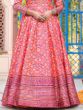 Enticing Red Floral Printed Silk Festive Wear Gown With Dupatta