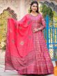 Lovely Dark Pink Digital Printed Silk Events Wear Gown With Dupatta