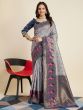 Awesome Grey Zari Weaving Banarasi Silk Saree With Blouse