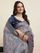 Awesome Grey Zari Weaving Banarasi Silk Saree With Blouse