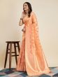 Beautiful Orange Zari Weaving Banarasi Silk Saree With Blouse