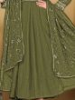 Virtuous Olive Green Sequins Georgette Festive Wear Anarkali Suit