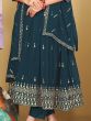 Splendid Teal Blue Embroidered Georgette Sangeet Wear Anarkali Suit