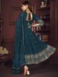 Amazing Blue Embroidered Georgette Wedding Wear Anarkali Suit