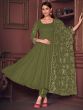 Lovely Green Embroidered Georgette Anarkali Suit With Dupatta