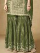 Ravishing Green Embroidered Chinon Festival Wear Sharara Suit